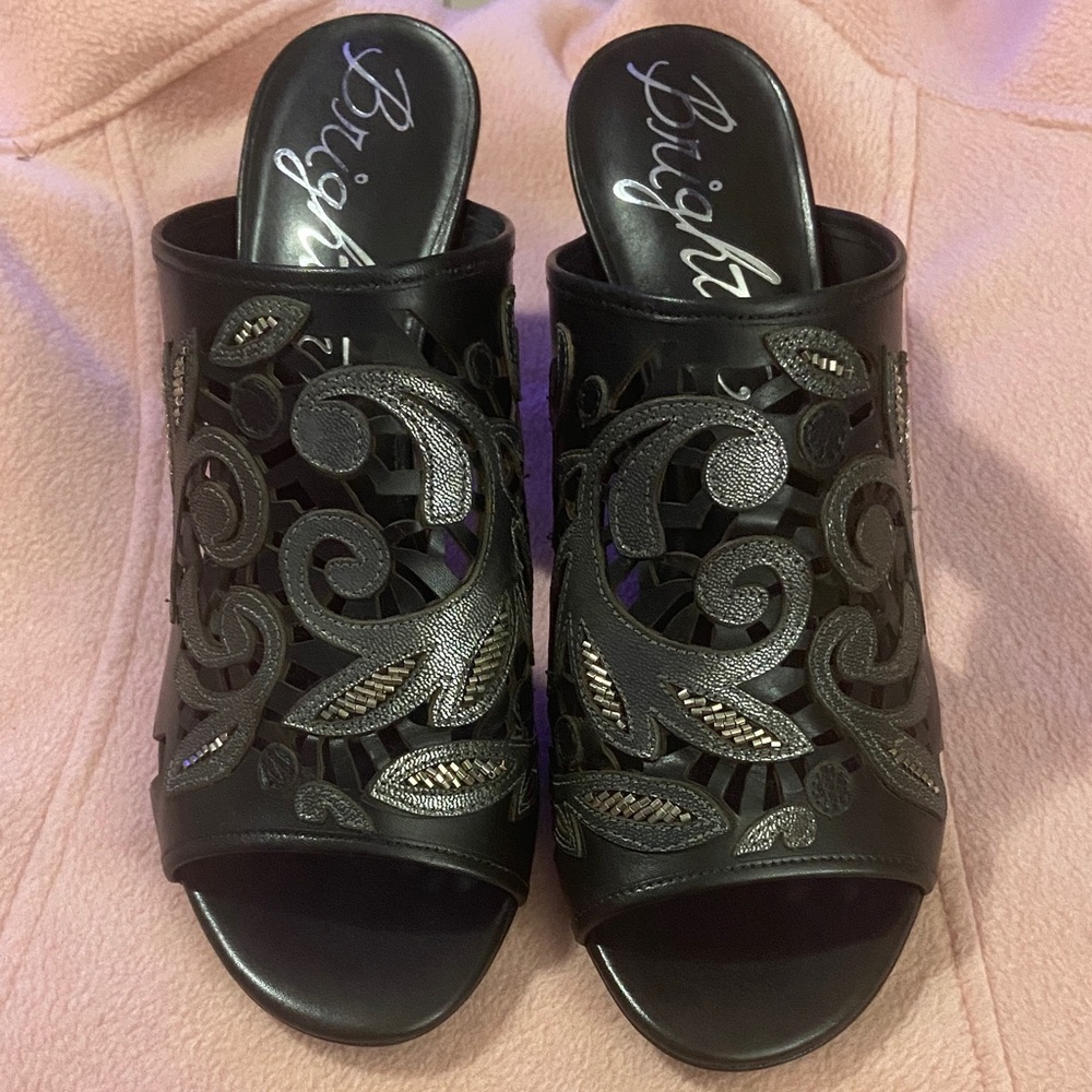 Brighton Black and Silver Open-Toe Mules - Picture 5 of 5